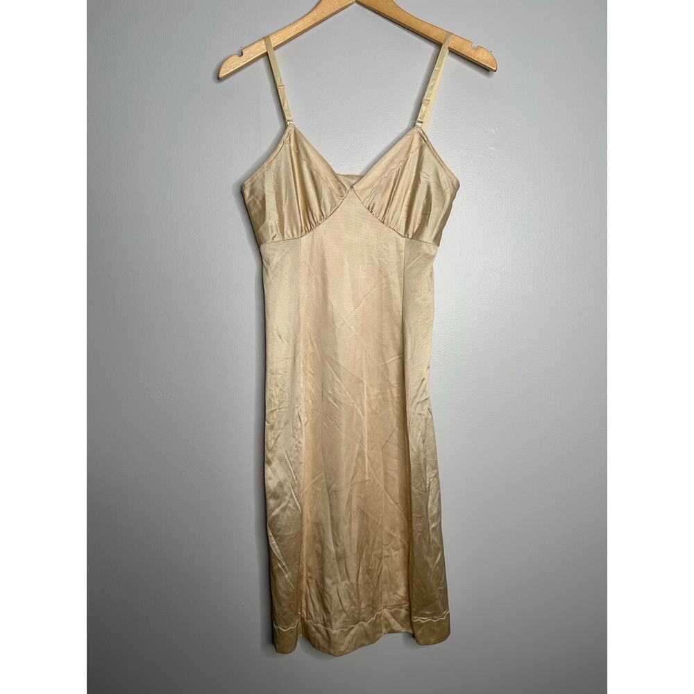 L'eggs Women's Vintage Adjustable‎ Strap Gold Midi Slip Dress Size M